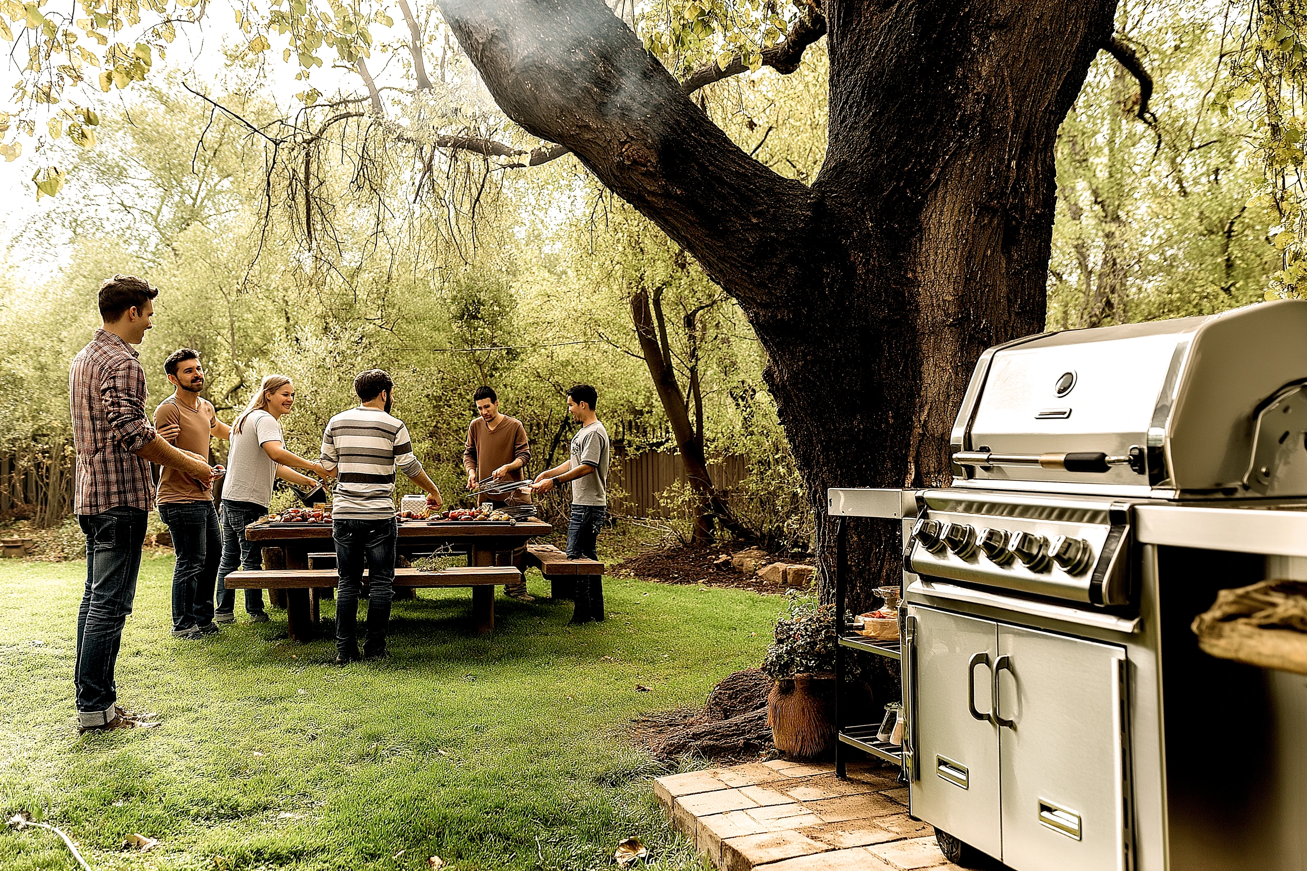 Grillen im Garten mit Freunden